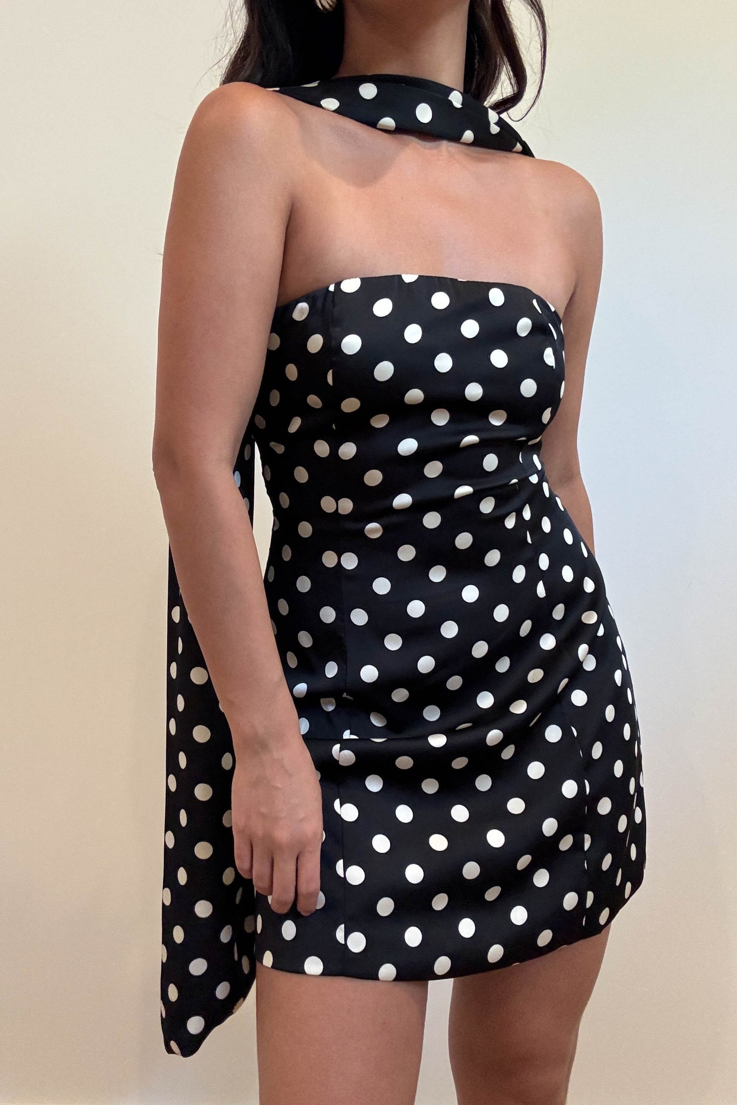 Dotty Delight Mini Dress With Scarf