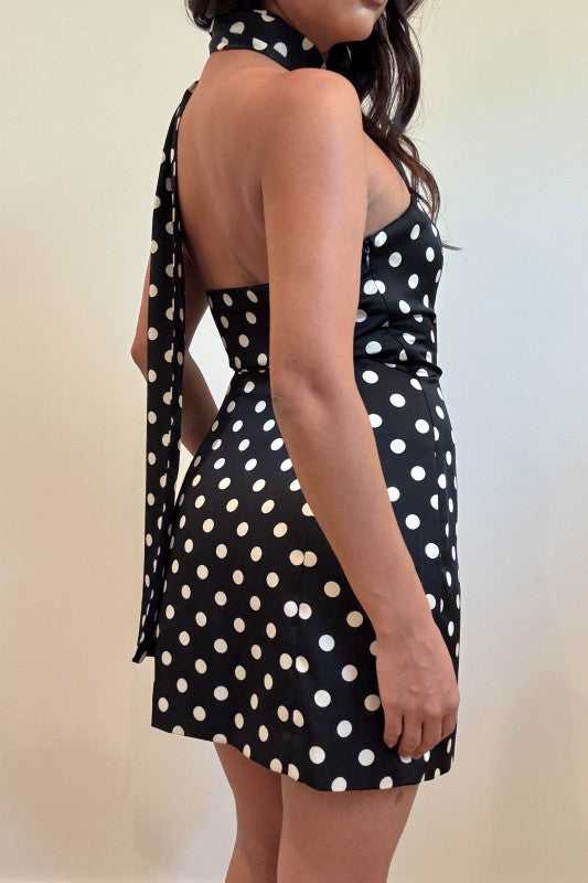 Dotty Delight Mini Dress With Scarf