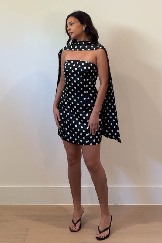 Dotty Delight Mini Dress With Scarf