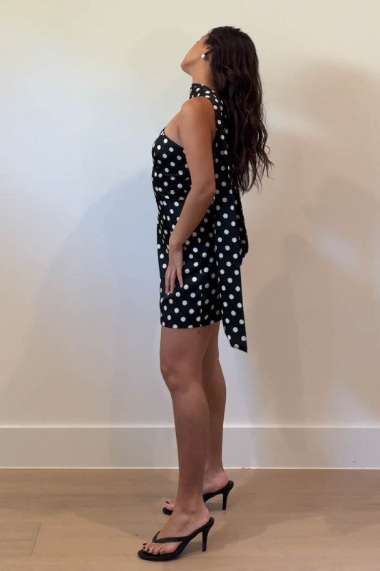 Dotty Delight Mini Dress With Scarf