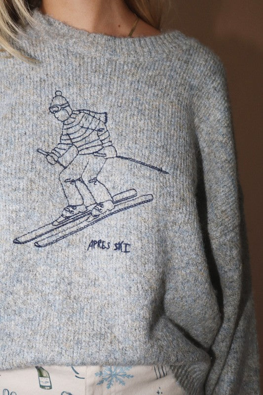 Apres Ski Embroidered Line Skier Sweater