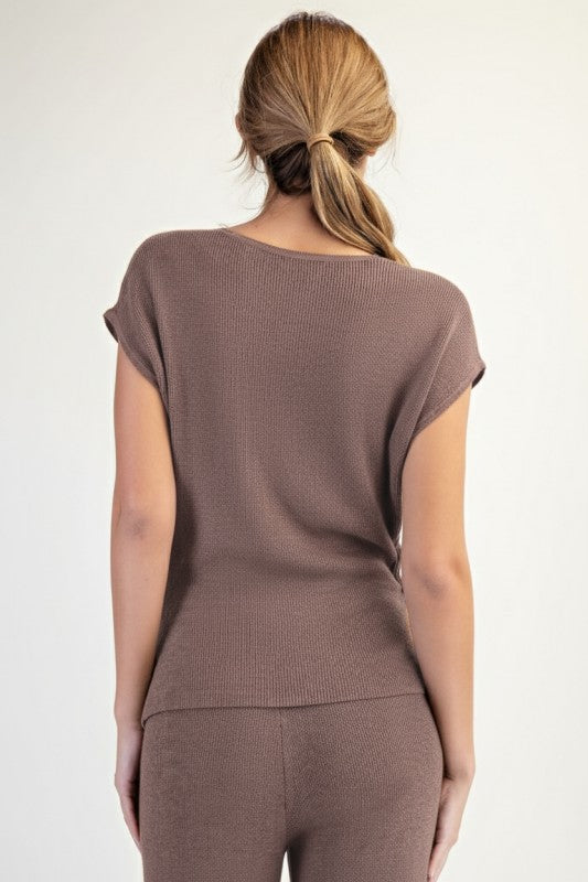 Wrap Sleeveless Sweater Top With Metal Trim