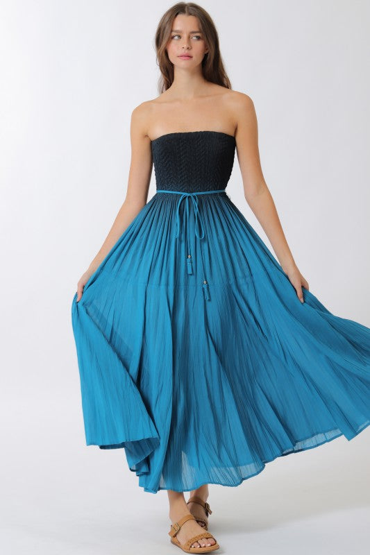 Teal Tides Pleated Maxi Dress