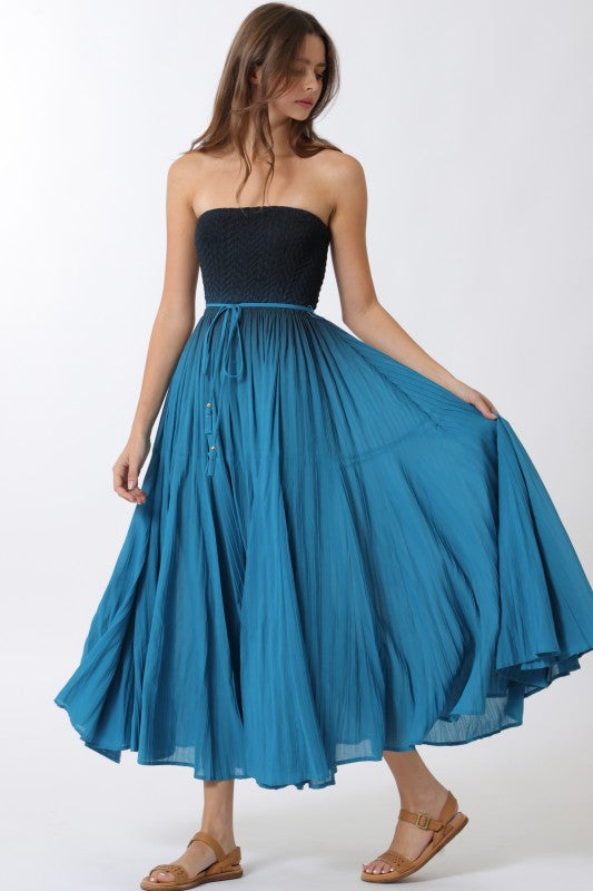 Teal Tides Pleated Maxi Dress