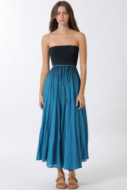 Teal Tides Pleated Maxi Dress