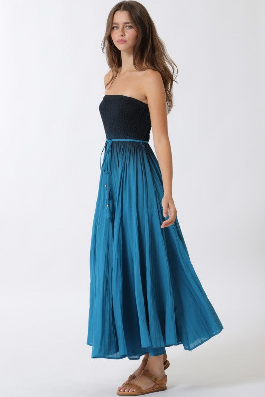 Teal Tides Pleated Maxi Dress