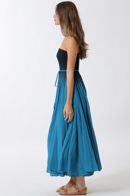 Teal Tides Pleated Maxi Dress