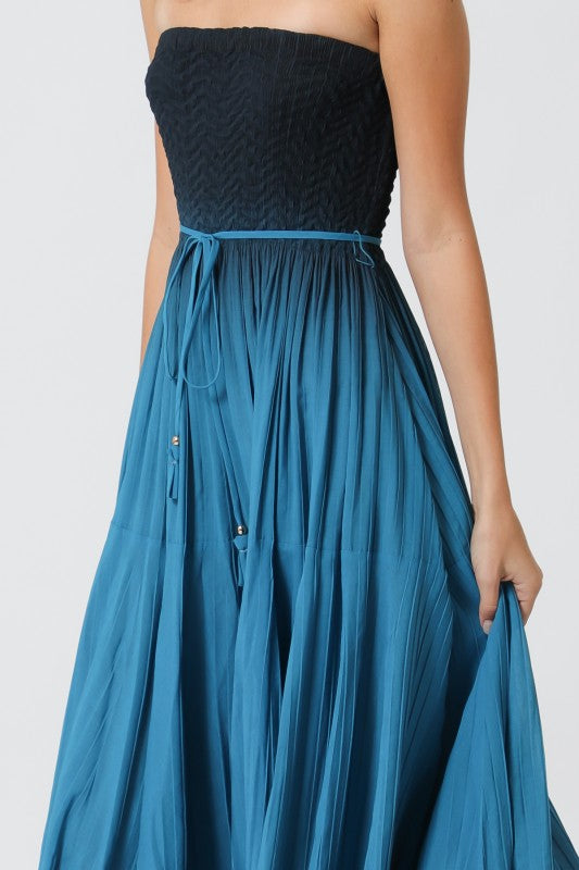 Teal Tides Pleated Maxi Dress