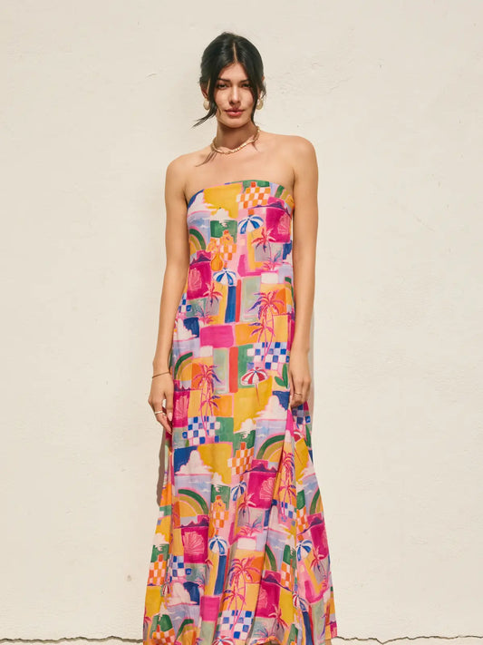 Island Bahamas Strapless Tie Back Maxi Dress