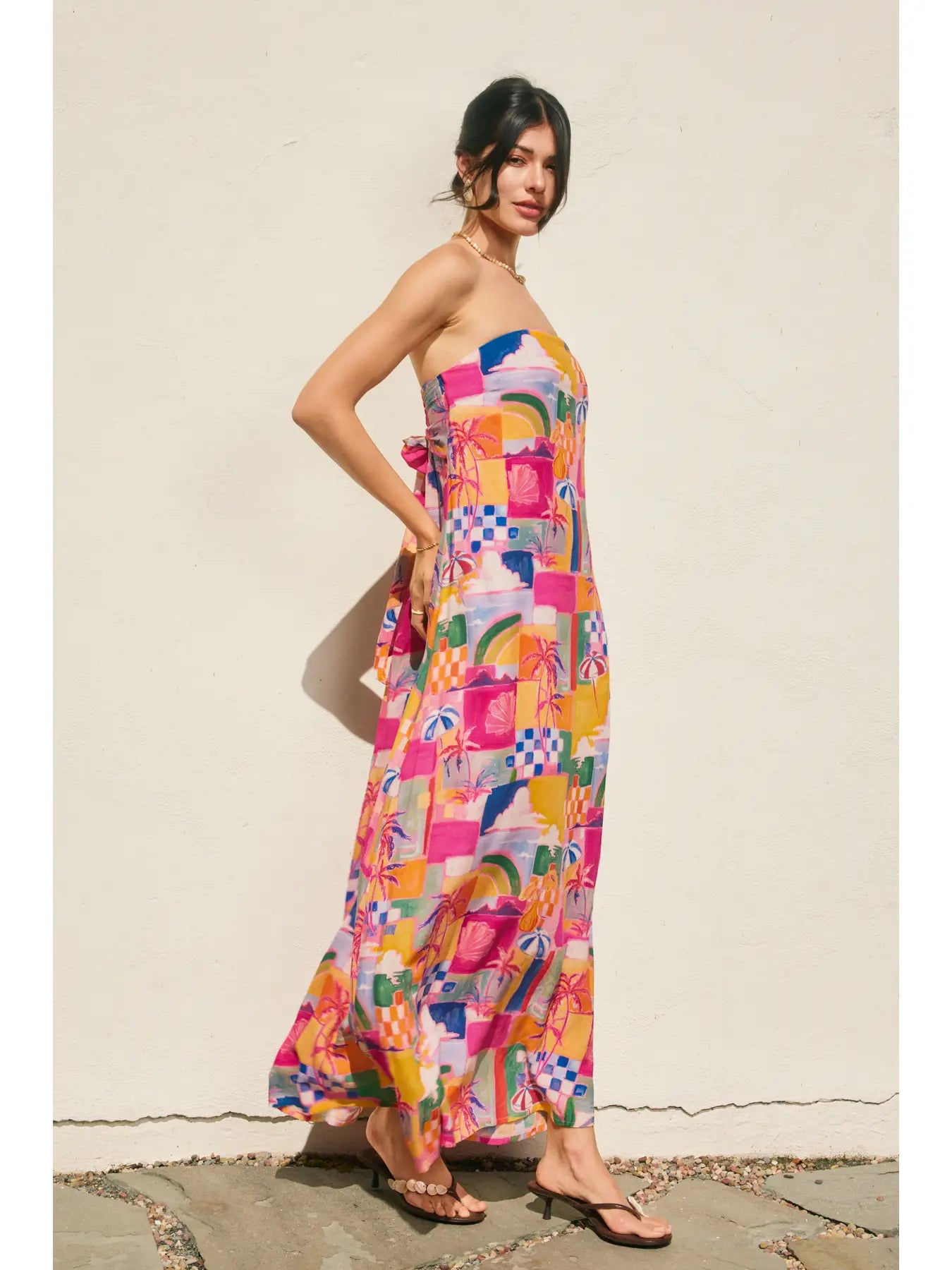 Island Bahamas Strapless Tie Back Maxi Dress