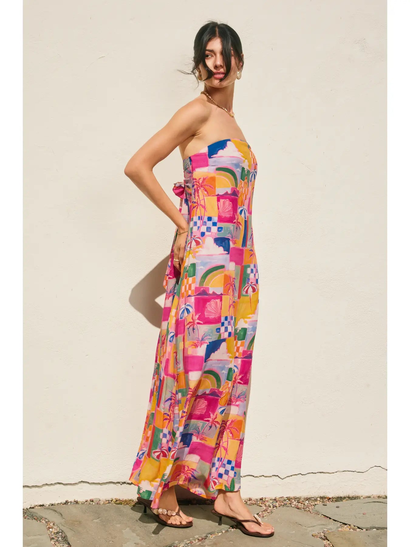 Island Bahamas Strapless Tie Back Maxi Dress