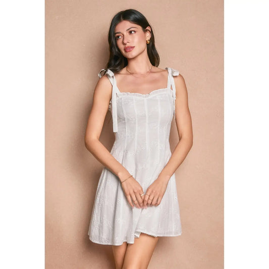 Veil of Light Sweetheart Paneled Mini Dress