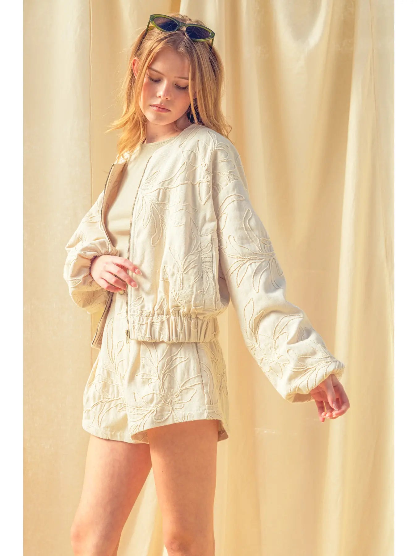 Floral Jacquard Zip Up Jacket