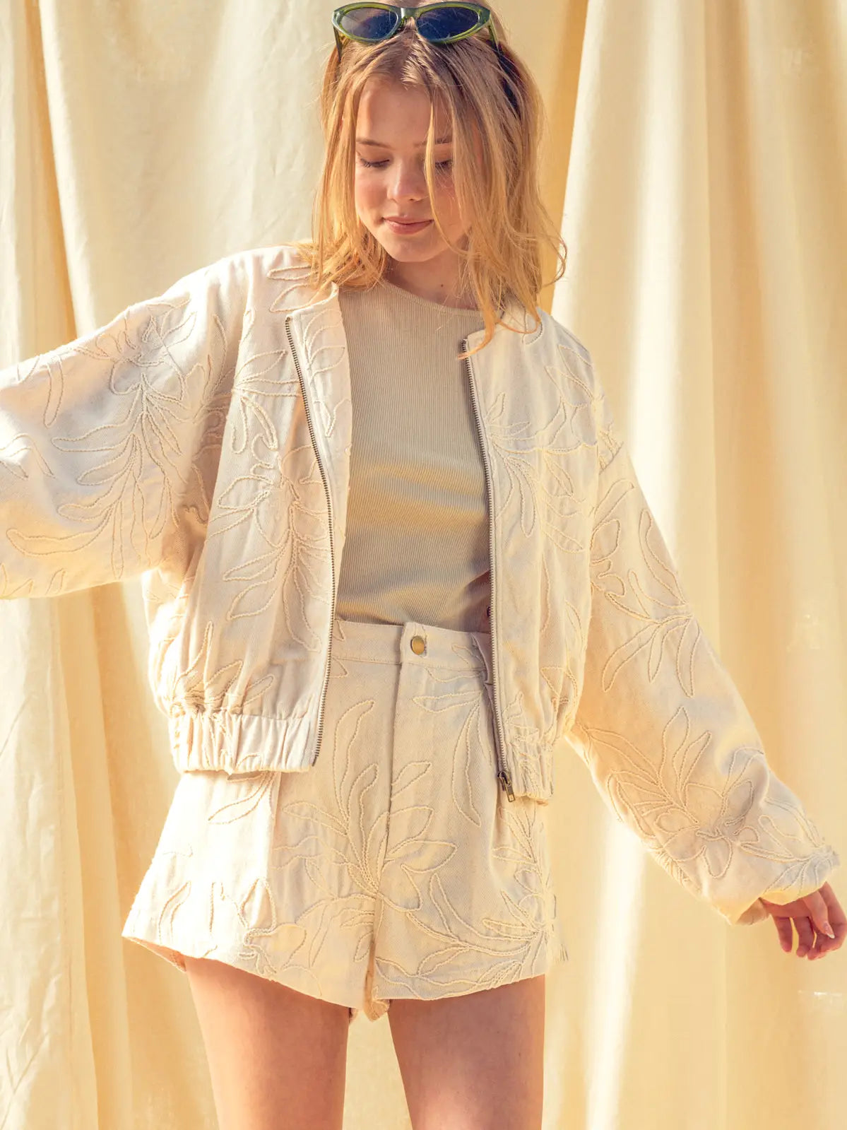 Floral Jacquard Zip Up Jacket