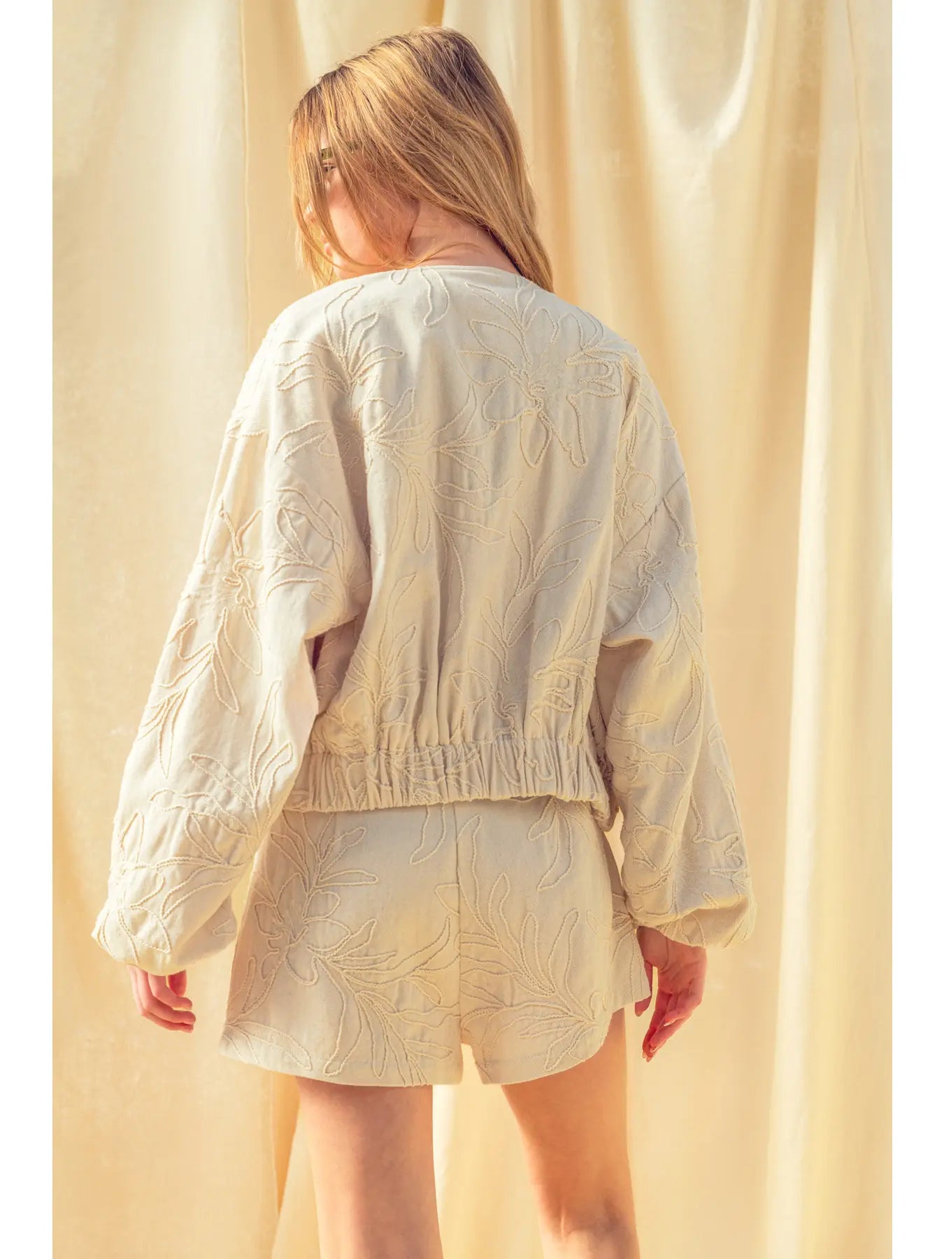 Floral Jacquard Zip Up Jacket