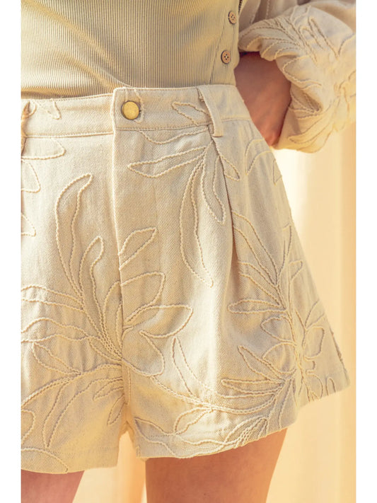 Floral Jacquard Pleated Shorts