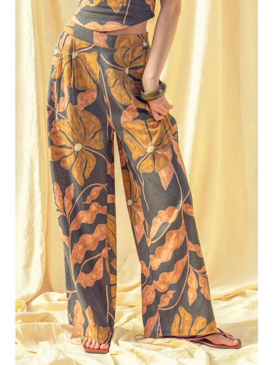 Multi Print Linen Wide Leg Pants