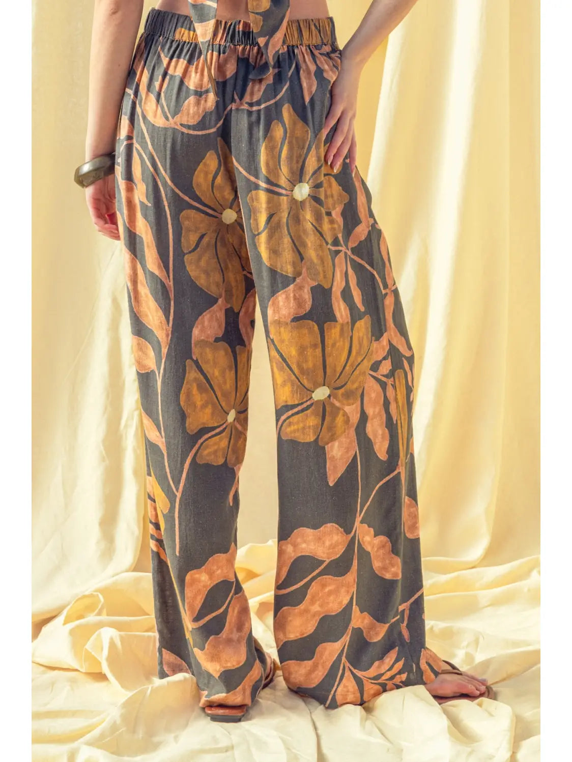 Multi Print Linen Wide Leg Pants
