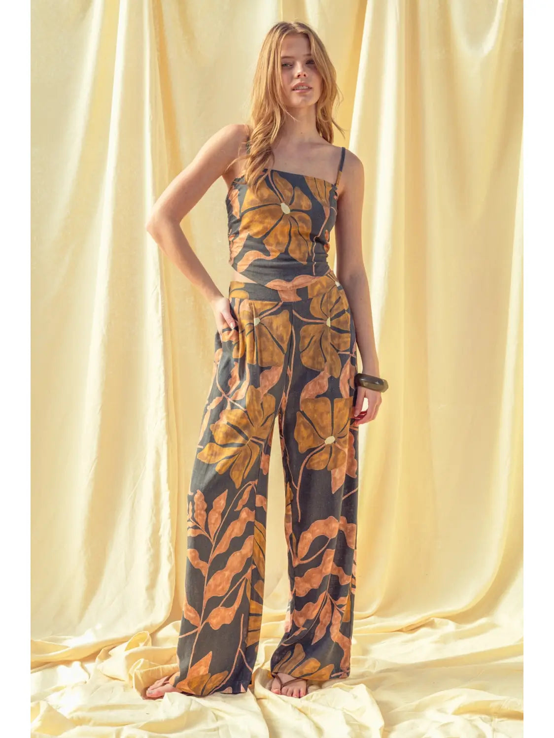 Multi Print Linen Wide Leg Pants