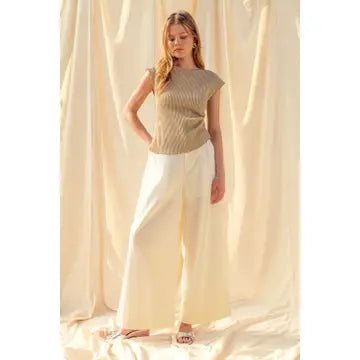 Crinkled Fabric Cap Sleeve Top with Shirring Detail