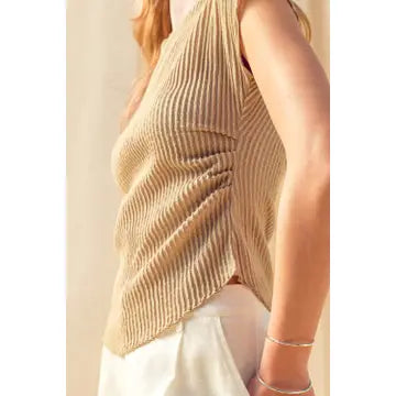 Crinkled Fabric Cap Sleeve Top with Shirring Detail