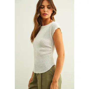 Crinkled Fabric Cap Sleeve Top with Shirring Detail