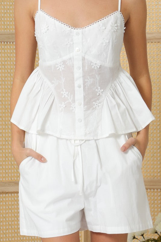 Adjustable Strap Eyelet Lace Top