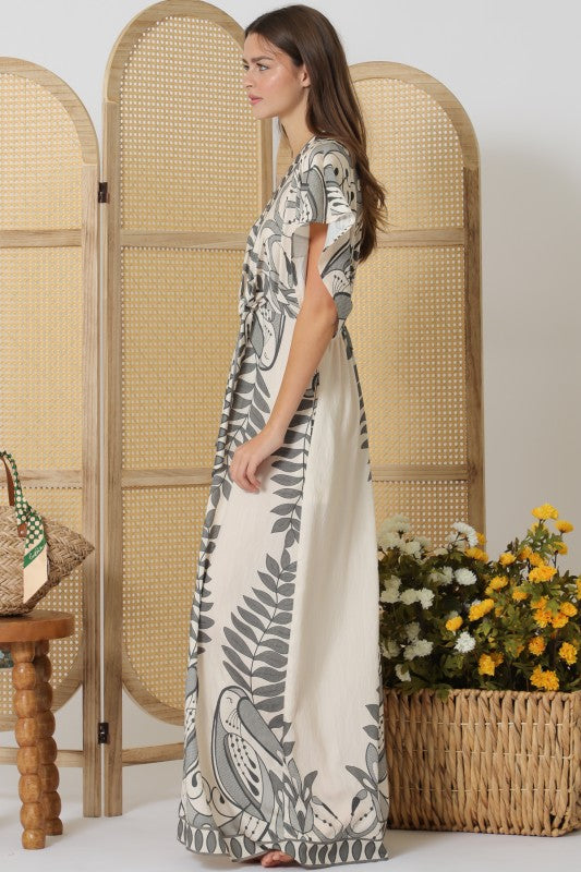 Kimono Sleeve Tie Front Back Waisted Jumpsuit