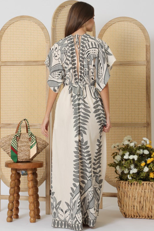 Kimono Sleeve Tie Front Back Waisted Jumpsuit