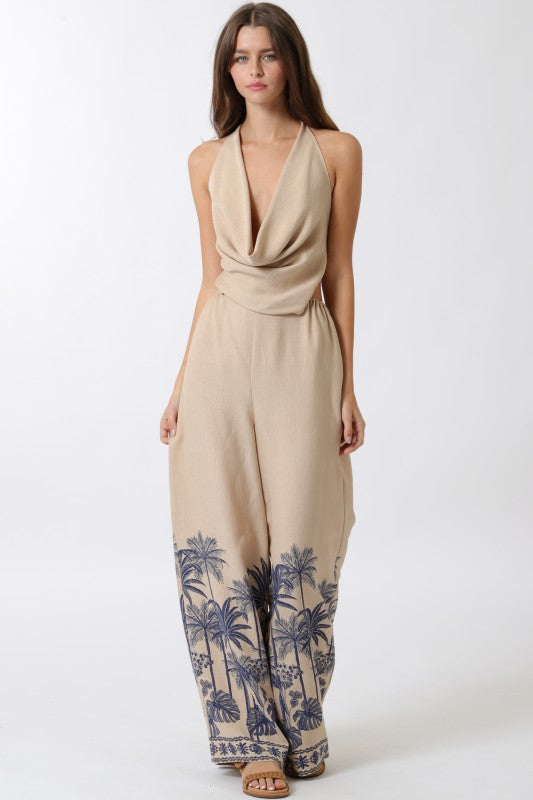 Boader Print Haulter Jumpsuit