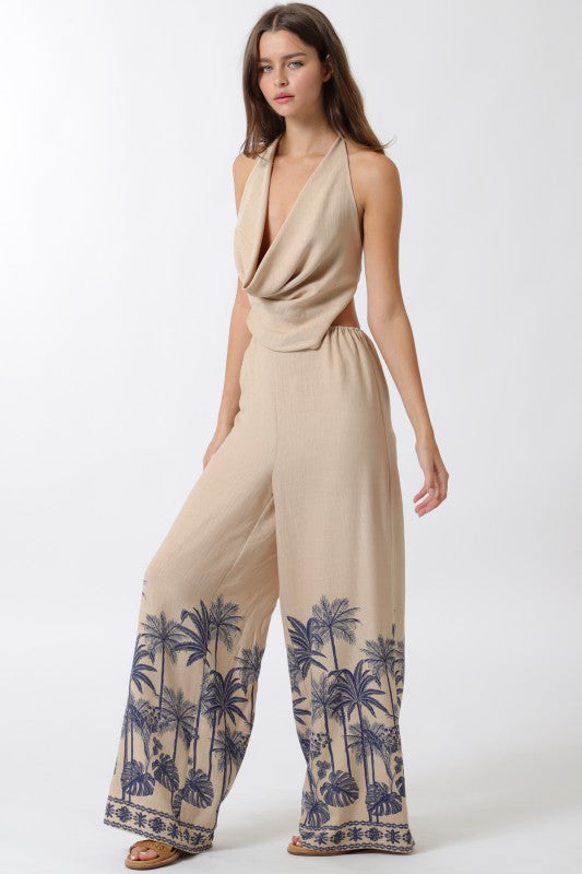 Boader Print Haulter Jumpsuit