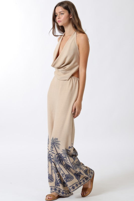 Boader Print Haulter Jumpsuit