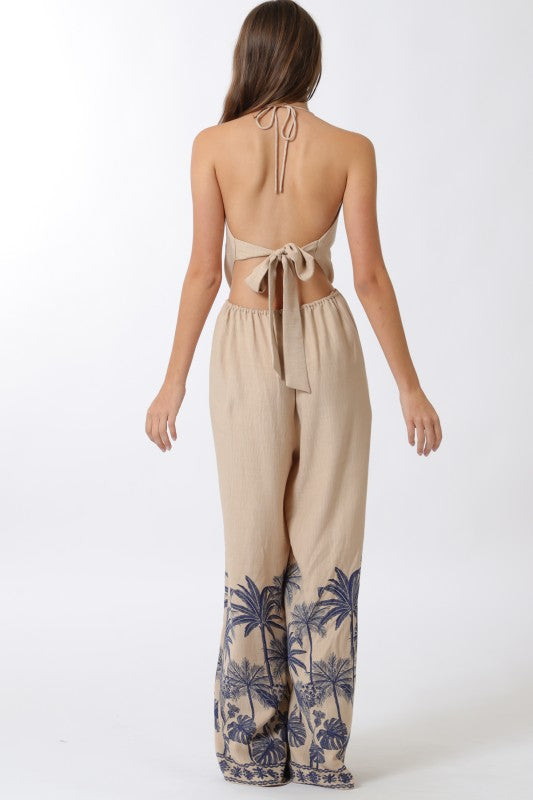 Boader Print Haulter Jumpsuit