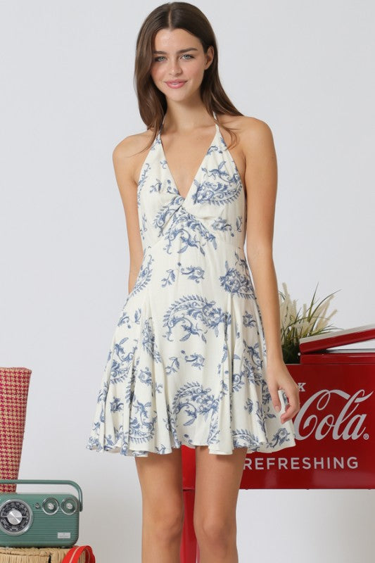 Halter Neck Twisted Chest Mini Dress