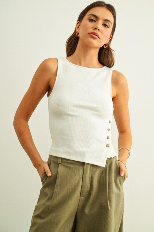 Sleeveless Side Button Top