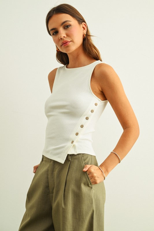 Sleeveless Side Button Top