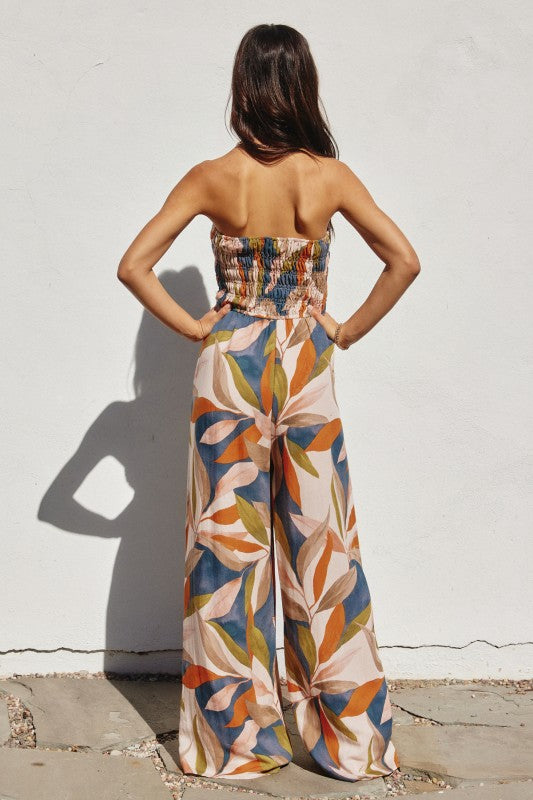 Destinations Smocked Top Wide Leg Jumpsuit