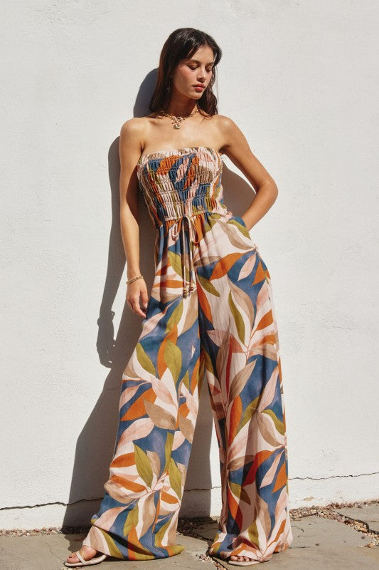 Destinations Smocked Top Wide Leg Jumpsuit
