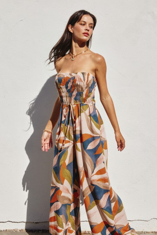 Destinations Smocked Top Wide Leg Jumpsuit
