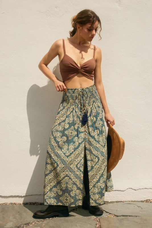 Stay Cute Smocked Hip Midi Skirt