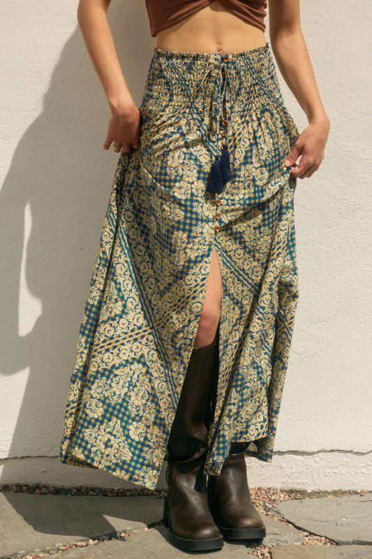 Stay Cute Smocked Hip Midi Skirt