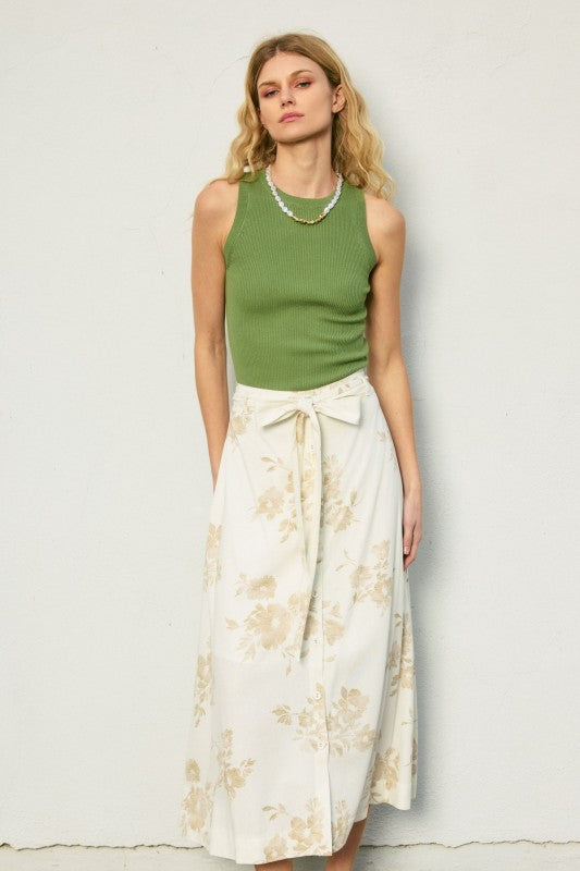 A Moment In Time Button Placket A-line Midi Skirt