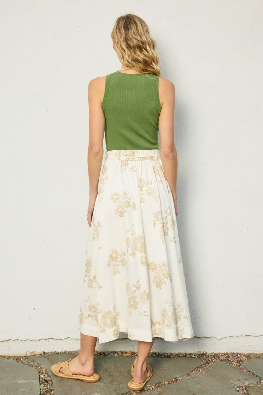 A Moment In Time Button Placket A-line Midi Skirt