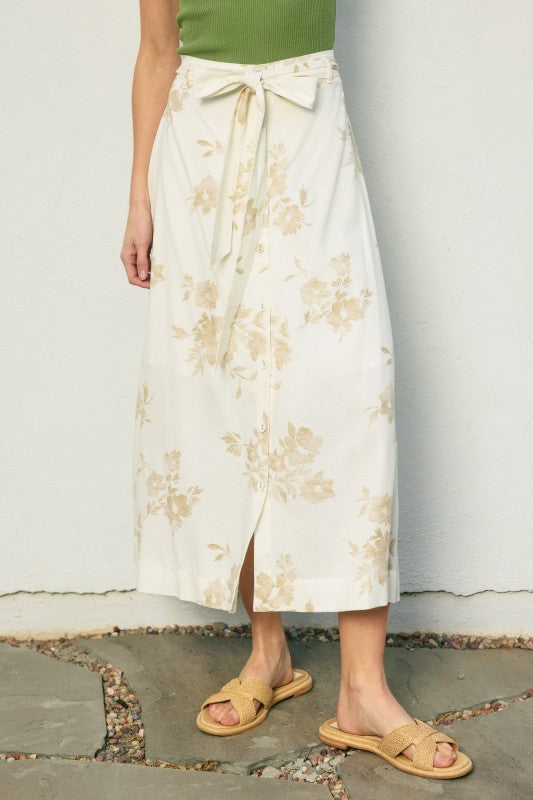 A Moment In Time Button Placket A-line Midi Skirt