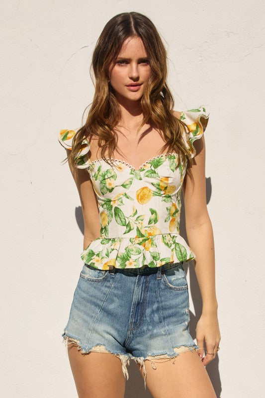 Lemon Corset Flutter Top