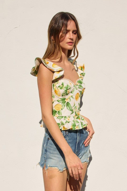Lemon Corset Flutter Top