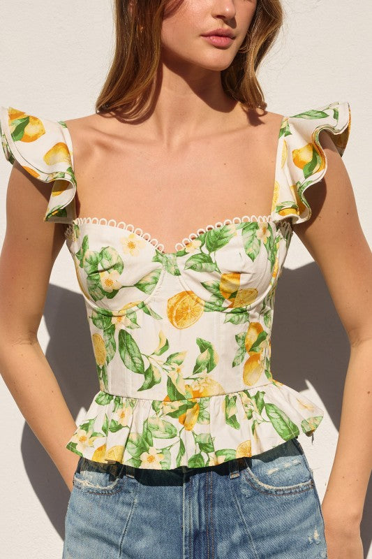 Lemon Corset Flutter Top