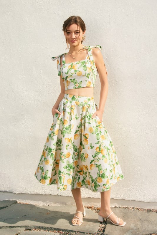 Lemon Structured Circular Midi Skirt