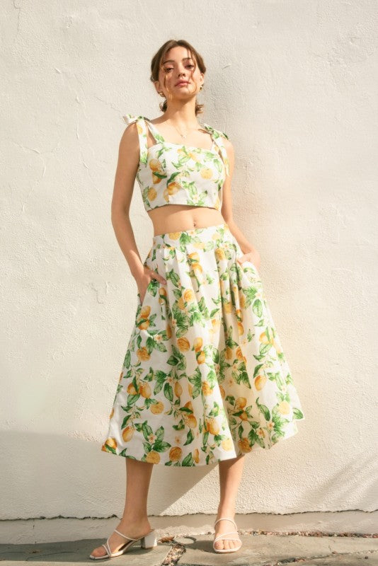 Lemon Structured Circular Midi Skirt