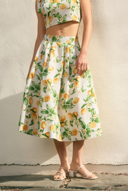 Lemon Structured Circular Midi Skirt